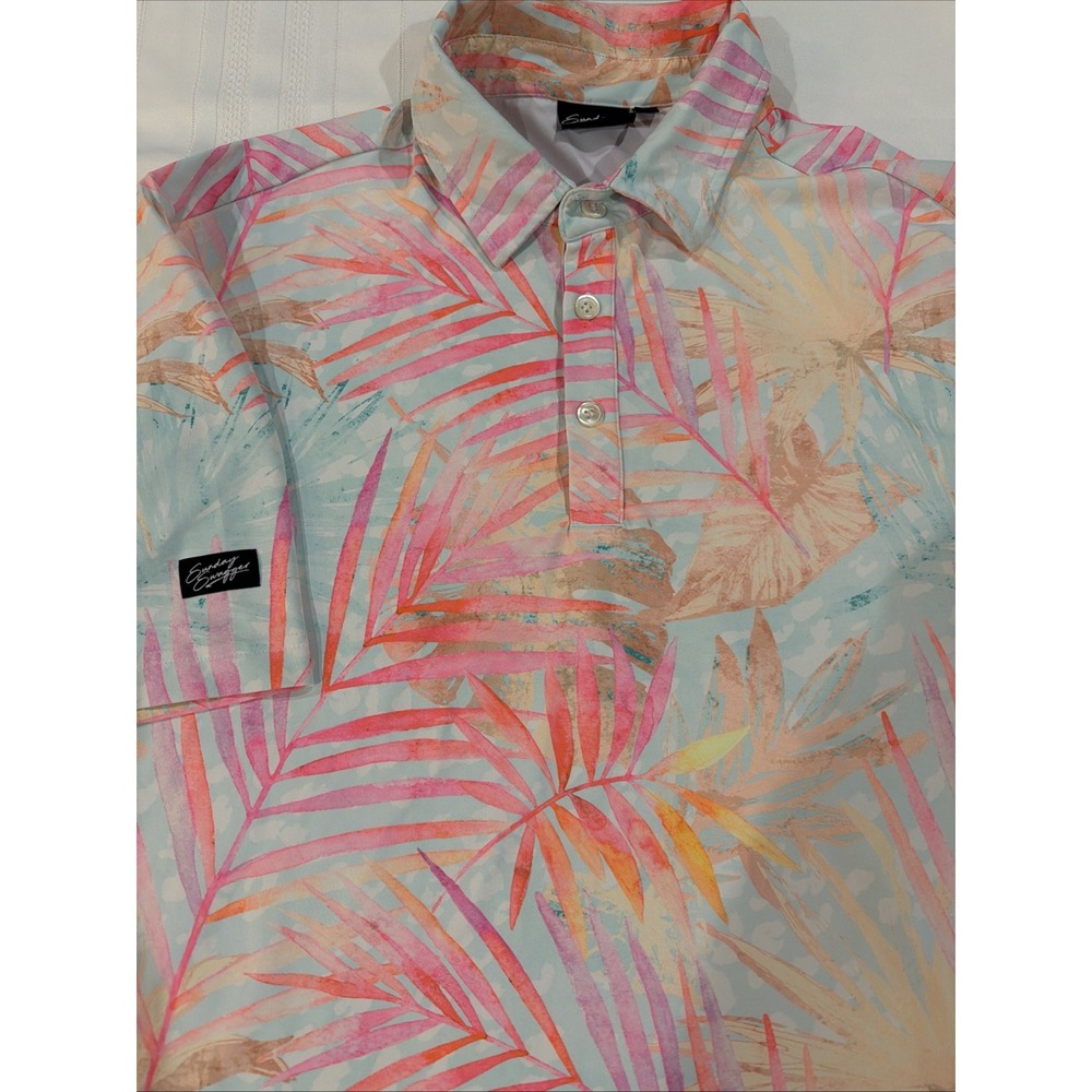 Sunday‎ Swagger Golf Polo Men Large Performance Stretch Palm Print Shirt